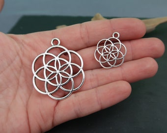 Seed of Life Sacred Geometry Pendant Charms in Silver Brass