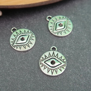 Eye of Life Sun Charms Pendants Protective Amulet in Silver Plated Brass, 15mm