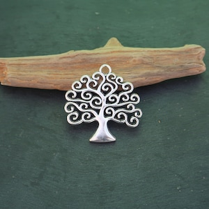 Celtic Tree of Life Pendant Iggdrasil Spiral Branches Silver-Plated Brass, 40x40 mm