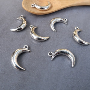 Silver half moon pendants, quarter moon charms, 18x5 mm