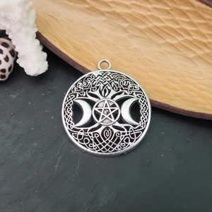 Triple Goddess Pendant, Wiccan Tree of Life Pentagram Pendant, 38mm