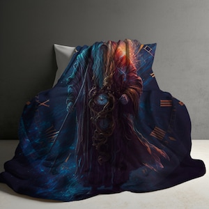 DND/D&D Wizard Blanket  Renaissance Magic Cloak - Enchanters Quilt - Soft Spell Sheath - Spellbound Mage Coverlet - Sorcerers Bedspread