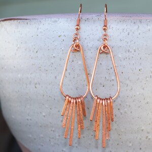 Hammered Copper Fringe hoop earrings