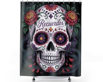 Floral Skull Shower Curtain, Day of the Dead Bathroom Decor