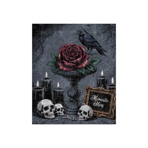 Gothic Crushed Velvet Blanket - Memento Mori Design, Cozy Home Decor, Halloween Gift, Boho Throw, Alternative Lifestyle
