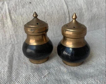 Set of Salt and Pepper Shakers, Brass and Horn or Bone