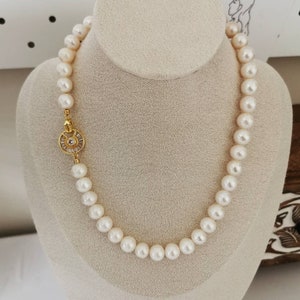 9-10mm Classic Freshwater Pearl Necklace/Dainty Baroque Pearl/Christmas gift/Genuine Pearl Jewelry/ Wedding Bridal Necklace/Birthday gift