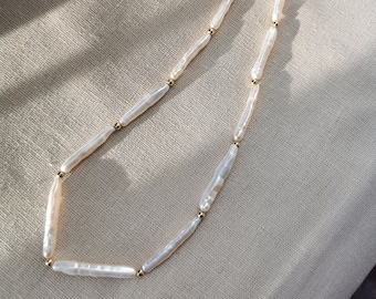 Genuine Freshwater Baroque Pearl Necklace/Toothpick Biwa Irregular Long Pearl Necklace/Cultured Freshwater Stick Pearl Necklace/Gift For Her