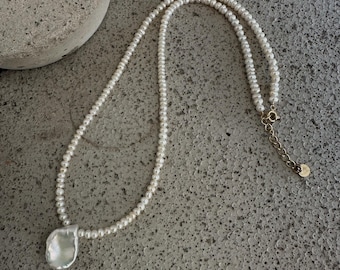 Freshwater Baroque Pearl Pendant Necklace/Genuine Keshi Rice&Petal Pearl/ Charm Necklace Choker/Dainty Pearl Bridal Jewelry/ Bridesmaid Gift