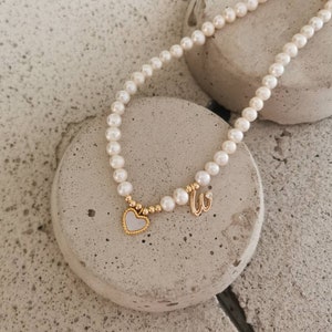 Personalisierte Anfang Süßwasser Barock Perle Halskette/Benutzerdefinierte Name Anfang Halskette/Gold Buchstabe Halskette/ihr Weihnachtsgeschenk/Geburtstagsgeschenk