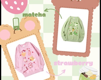 Kawaii bunny, strawberry matcha sweat shirt