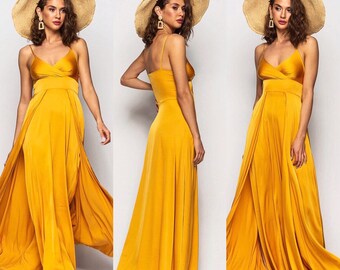mustard evening dress