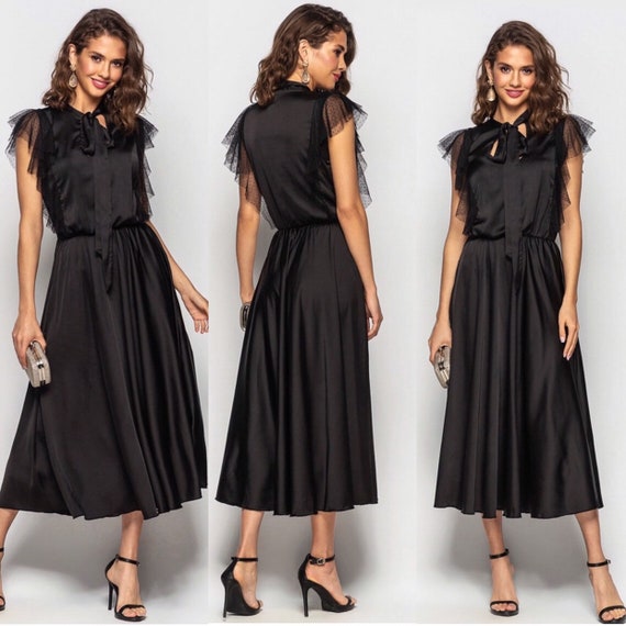 Black silk cocktail dress Clearance