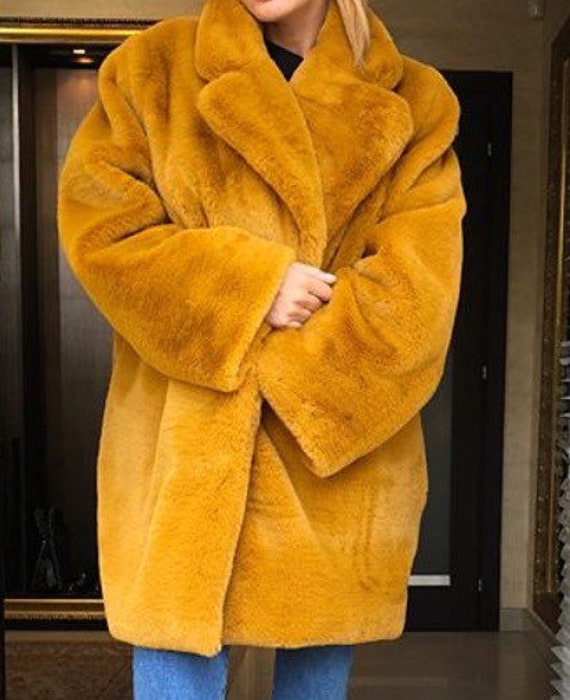 mustard fluffy coat