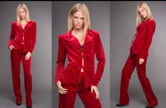 red velvet pant suit