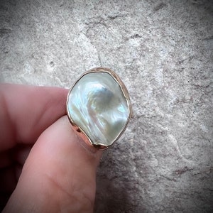 Large Pearl Ring, White Pearl Ring, Freeform Pearl Ring, Unique Ring, Free US Shipping.