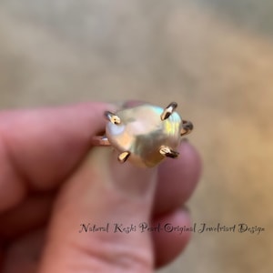 Gold Pearl Ring/Blush Gold Pearl Ring/Keshi Pearl Ring/One of a Kind Ring/Baroque Pearl Ring/June&#39;s Birthstone/Free US Ship.