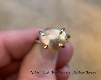 Gold Pearl Ring/Blush Gold Pearl Ring/Keshi Pearl Ring/One of a Kind Ring/Baroque Pearl Ring/June's Birthstone/Free US Ship.