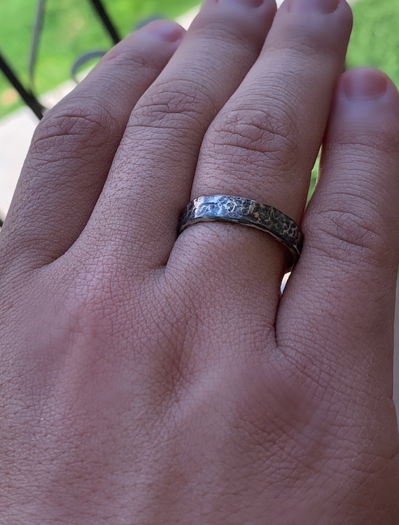 Hand Forged Rustic Mens Wedding Band: Hammered Sterling Silver Ring