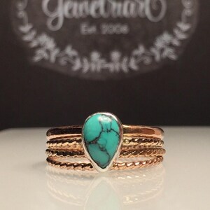 Turquoise Ring/Rose Gold Turquoise Ring Stack/Skinny Turquoise Ring/Handmade Turquoise Ring Set/Unique Turquoise Ring/Tiny Turquoise  Ring