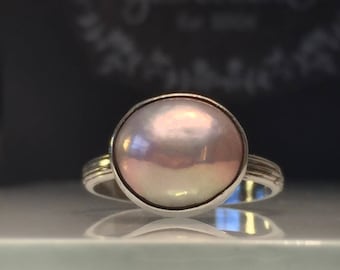 Blush Pearl Ring/Solitare Pearl Ring/Blush Pearl Sterling Ring/Pink Pearl Ring/Baroque Pearl Ring/June's Birthstone/ Free US Shipping.
