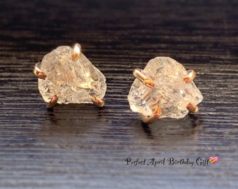 Herkimer Diamond Studs/Raw Herkimer Earrings/Organic Crystal Earrings/Free US Ship