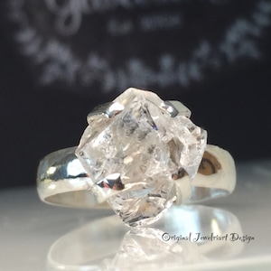 Raw Herkimer Diamond Ring/Gorgeous Rough Uncut Herkimer Diamond Silver Ring./ Healing Crystal Ring/Free US Shipping.