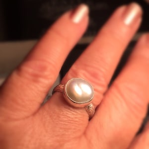 Pearl Ring/Natural Pearl Ring/Modern Pearl Ring/White Pearl Ring/Unique Pearl Ring/Upcycled Pearl Ring /Best Friend Gift/Free US Ship. image 1