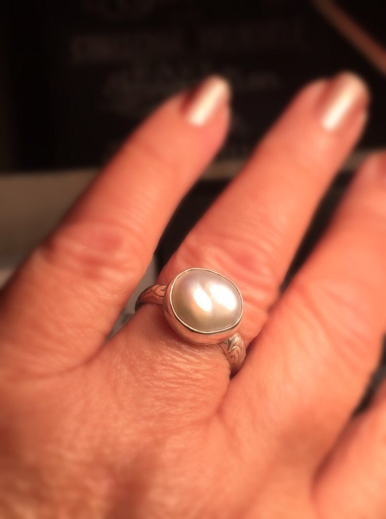 Pearl Ring/Natural Pearl Ring/Modern Pearl Ring/White Pearl Ring/Unique Pearl Ring/Upcycled Pearl Ring /Best Friend Gift/Free US Ship. image 1