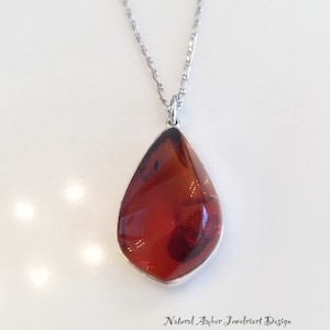 Natural Amber Necklace/Artisan Amber Necklace/Genuine Amber Necklace/Modern Pendant/Teardrop Amber Pendant/Unique Necklace/Free US Shipping.