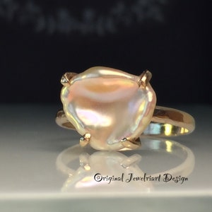 Rose Gold Pearl Ring/Blush Gold Pearl Ring/Keshi Pearl Ring/One of a Kind Ring/Baroque Pearl Ring/June&#39;s Birthstone/Free US Ship.