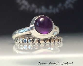 Juego de anillos de amatista/Anillo con gemas/Anillo pequeño de amatista/Anillo moderno de amatista/Anillo apilable. Envío gratuito a EE. UU.