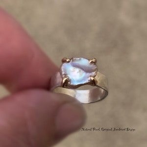 Wide Band Pearl Ring/Lavender or White Pearl Ring/Keshi Pearl Ring/June&#39;s Birthstone/Free US Ship.