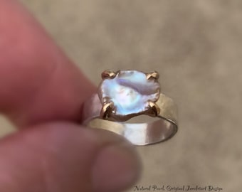 Wide Band Pearl Ring/Lavender or White Pearl Ring/Keshi Pearl Ring/June's Birthstone/Free US Ship.