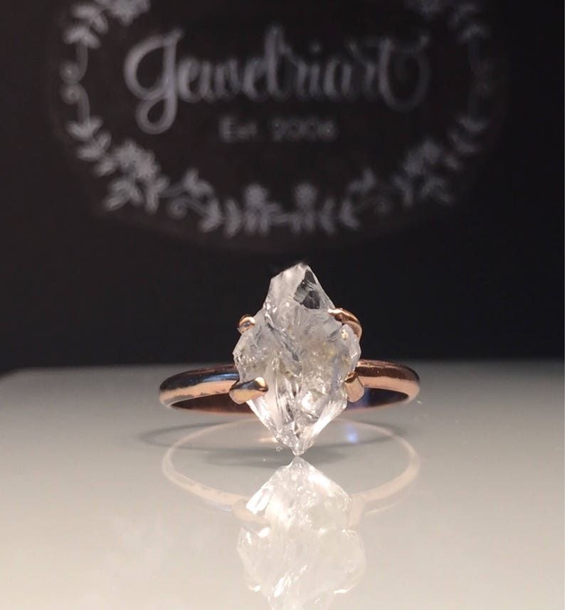 Raw Rose Gold Herkimer Diamond Ring/Gorgeous Rough Uncut Herkimer Diamond Rose Gold Ring./ Healing Crystal Ring/Free US Shipping. image 3