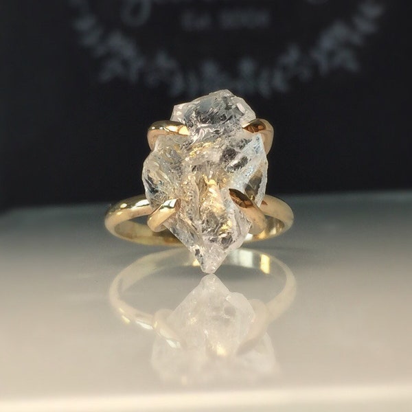 Raw  Gold Herkimer Diamond Ring/Gorgeous Rough Uncut Herkimer Diamond Gold Ring./ Healing Crystal Ring/Free US Shipping.