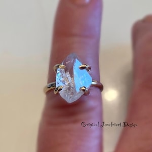 Raw Gold Herkimer Diamond Ring/Large Herkimer Diamond Ring/Modern Engagement Ring//Free US Shipping.