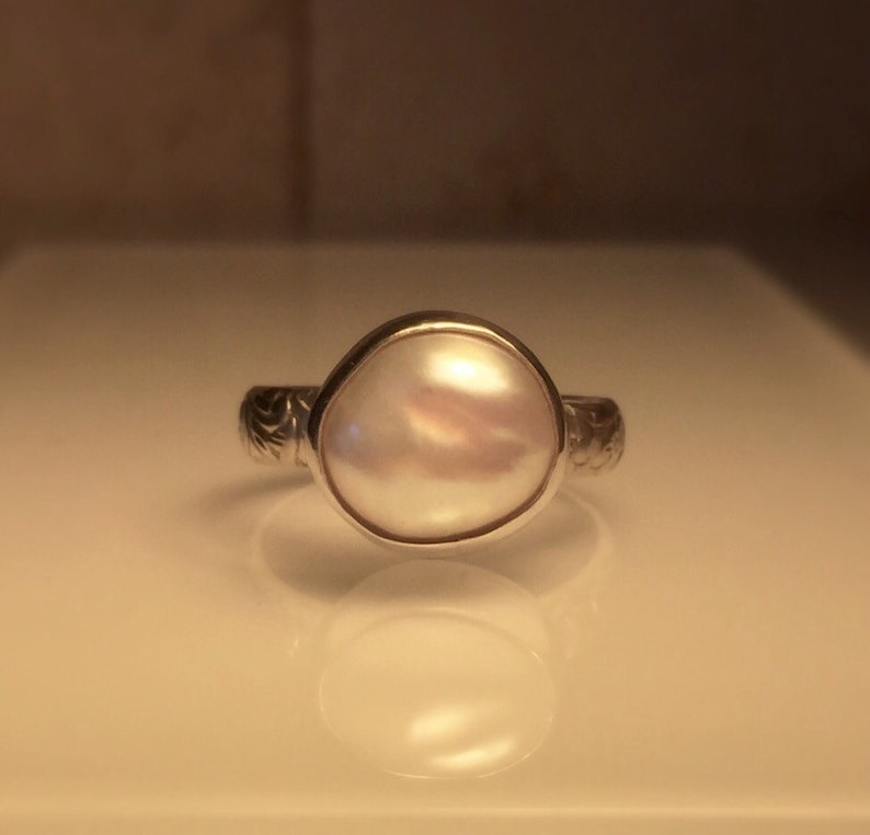 Pearl Ring/Natural Pearl Ring/Modern Pearl Ring/White Pearl Ring/Unique Pearl Ring/Upcycled Pearl Ring /Best Friend Gift/Free US Ship. image 5