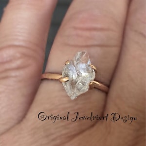 Raw Rose Gold Herkimer Diamond Ring/Gorgeous Rough Uncut Herkimer Diamond Rose Gold Ring./ Healing Crystal Ring/Free US Shipping. image 8