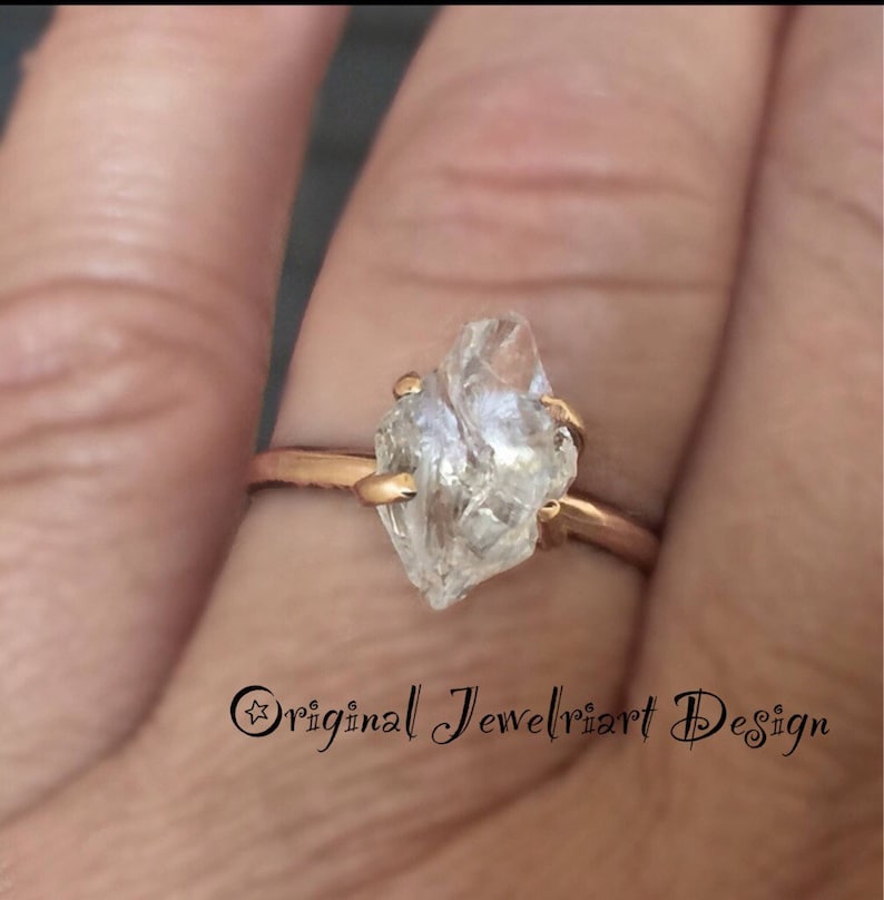 Raw Rose Gold Herkimer Diamond Ring/Gorgeous Rough Uncut Herkimer Diamond Rose Gold Ring./ Healing Crystal Ring/Free US Shipping. image 8