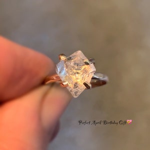 Raw Rose Gold Herkimer Diamond Ring/Gorgeous Rough Uncut Herkimer Diamond Rose Gold Ring./ Healing Crystal Ring/Free US Shipping.