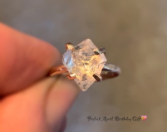 Raw Rose Gold Herkimer Diamond Ring/Gorgeous Rough Uncut Herkimer Diamond Rose Gold Ring./ Healing Crystal Ring/Free US Shipping.