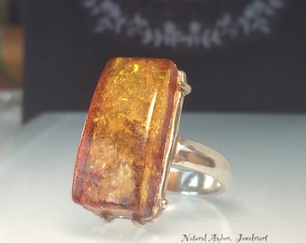 Amber Ring/Unique Amber Ring/Artisan Amber Ring/Geniune Amber Ring/Modern Amber Ring/ Organic Amber Ring/Free US Ship.