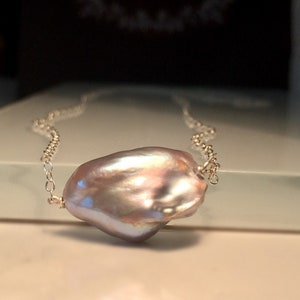 Pearl Necklace/Unique Pearl Necklace/Delicate Natural Silver Pearl Necklace/Modern Pearl Necklace/Girlfriend Gift/Free US Ship.