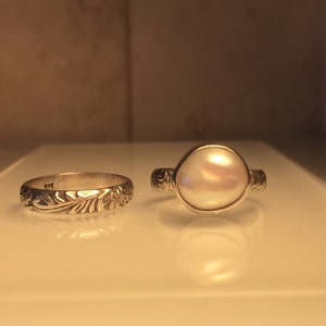 Pearl Ring/Natural Pearl Ring/Modern Pearl Ring/White Pearl Ring/Unique Pearl Ring/Upcycled Pearl Ring /Best Friend Gift/Free US Ship. image 4