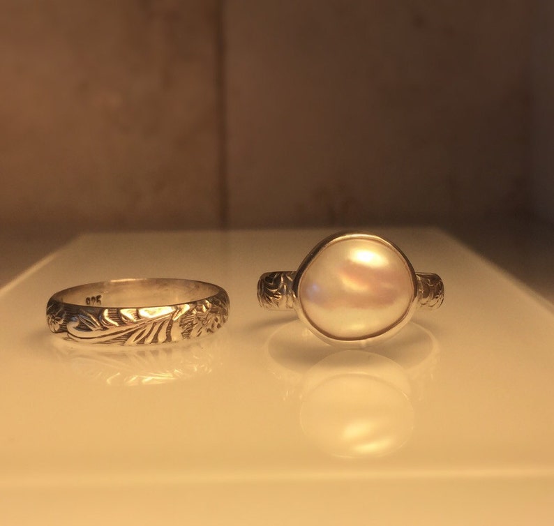 Pearl Ring/Natural Pearl Ring/Modern Pearl Ring/White Pearl Ring/Unique Pearl Ring/Upcycled Pearl Ring /Best Friend Gift/Free US Ship. image 4