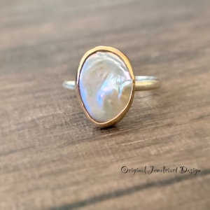 Pearl Ring/Raw Organic Pearl Ring/Iridescent Pearl Ring/One of a Kind Ring/Free US Ship
