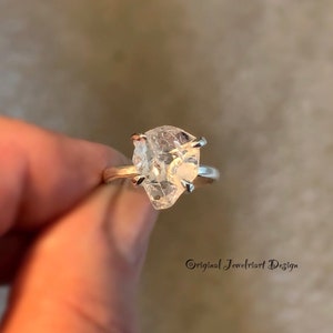 Raw Herkimer Diamond Ring/Gorgeous Rough Uncut Herkimer Diamond Silver Ring./ Healing Crystal Ring/Natural Crystal Ring./Free US Shipping.
