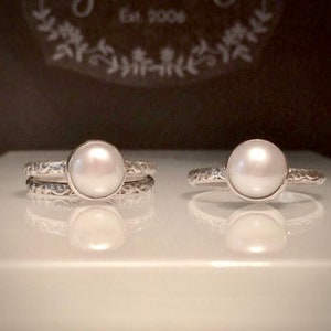 Handmade Pearl Ring/Pearl Promise Ring/Solitare Pearl Ring/Upcycled Pearl Ring Set/Artisan Ring/Natural Pearl Ring/Girlfriend Gift/Free Ship