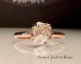 Sale, Special Limited Time Pricing/Raw Rose Gold Herkimer Diamond Ring/Gorgeous Rough Uncut Herkimer Diamond Rose Gold Ring./ Healing Crysta